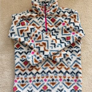 Eddie Bauer Women’s Midweight Plush Quarter Zip Fleece Pullover – Vanilla Aztec